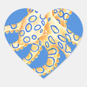 Pegatina En Forma De Corazón Vidrio manchado de pulpo azul