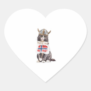 Pegatina En Forma De Corazón Viking de gato forestal noruego
