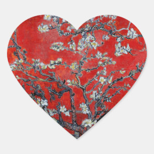 Pegatina En Forma De Corazón Vincent van Gogh Branks con flores de almendra