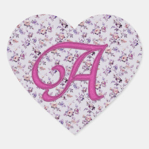 Pegatina En Forma De Corazón Viñeta floral monogramo A