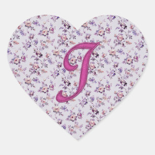 Pegatina En Forma De Corazón Viñeta Floral Monogramo I