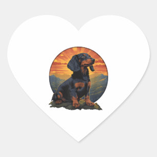 Pegatina En Forma De Corazón Viñeta retro haitiana de amante de mascotas Dachsh