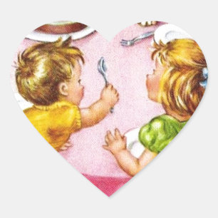 Pegatina En Forma De Corazón Viñeta Retro Niños Fiesta de Cumpleaños Gatito Kit