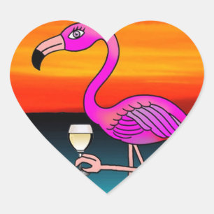 Pegatina En Forma De Corazón Vino rosa bebiendo Flamingo