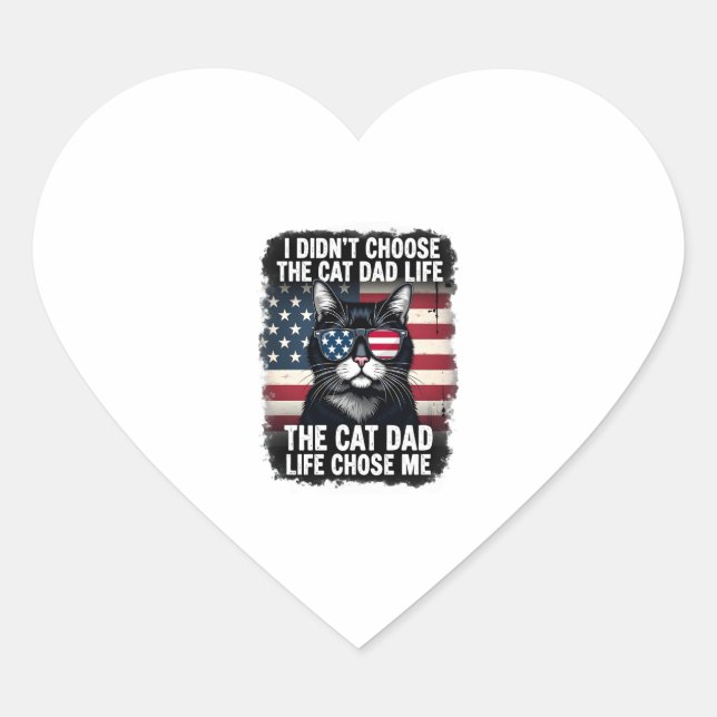 Pegatina En Forma De Corazón Vintage American Flag Cat Dad Father's Day Kitten  (Anverso)