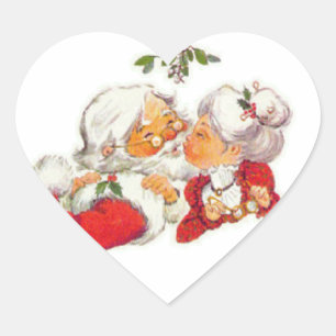 Pegatina En Forma De Corazón Vintage Christmas Santa Kissing Mrs Claus