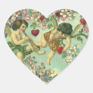 Pegatina En Forma De Corazón Vintage Día de San Valentín Victoriano Cupids Hear