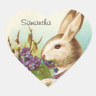 Pegatina En Forma De Corazón Vintage Easter Bunny Heart Pegatinas