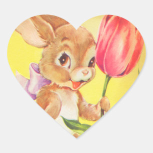 Pegatina En Forma De Corazón Vintage Easter Bunny Pegatinas