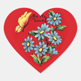 Pegatina En Forma De Corazón Vintage Forget-Me-Not Valentine