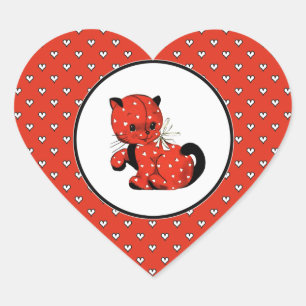 Pegatina En Forma De Corazón Vintage Funny Kitty El día de San Valentín