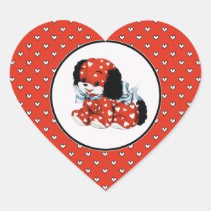 Pegatina En Forma De Corazón Vintage Funny Puppy El día de San Valentín