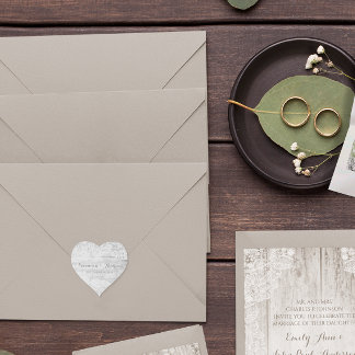 Pegatina En Forma De Corazón Vintage Heirloom Lace Barn Wood Save the Date Seal