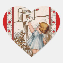 Pegatina En Forma De Corazón Vintage Little Girl Mailing ValentPegatina