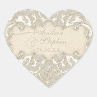 Pegatina En Forma De Corazón Vintage Monograma Lace Barroco Etching Swirl Forma
