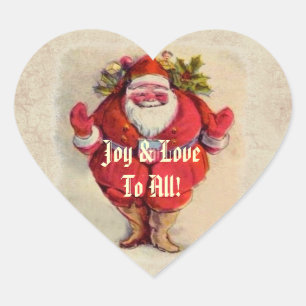Pegatina En Forma De Corazón Vintage Navidad Jolly Santa V04
