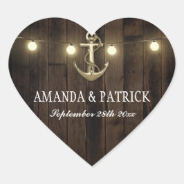Pegatina En Forma De Corazón Vintage Rústica Nautica favorece la boda