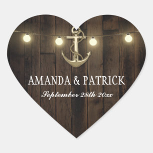 Pegatina En Forma De Corazón Vintage Rústica Nautica favorece la boda