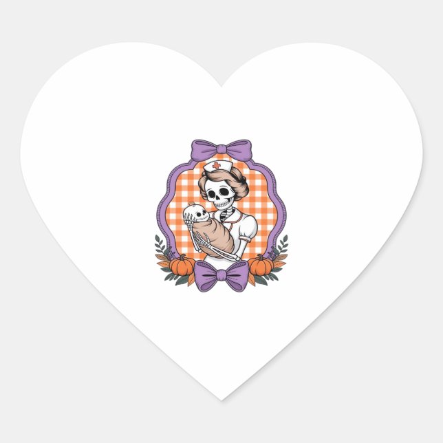 Pegatina En Forma De Corazón Vintage Skeleton Nurse and Baby � Cute Halloween R (Anverso)