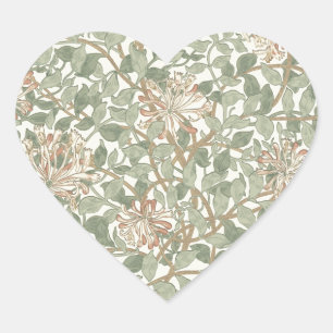 Pegatina En Forma De Corazón Vintage verde suave William Morris Honeysuckle