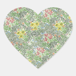 Pegatina En Forma De Corazón Vintage William Morris Bower Flores verdes