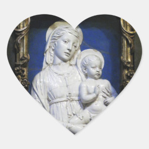 Pegatina En Forma De Corazón VIRGEN CON NIÑOS, Navidades blancos azules
