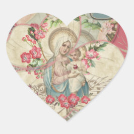 Pegatina En Forma De Corazón Virgen Religiosa María Niño Jesús Pétalos Florales