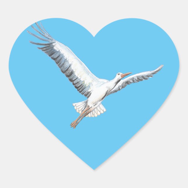 Pegatina En Forma De Corazón Volante de cigüeña blanca (Anverso)
