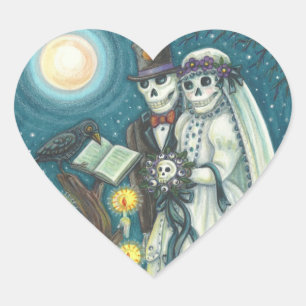 PEGATINA EN FORMA DE CORAZÓN VOTOS DE CEMENTERIO, BODA DE ESQUELETOS, NOVIA Y N