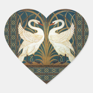 Pegatina En Forma De Corazón Walter Crane Swan, Rush E Iris Art Nouveau