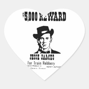 Pegatina En Forma De Corazón Wanted Jesse James