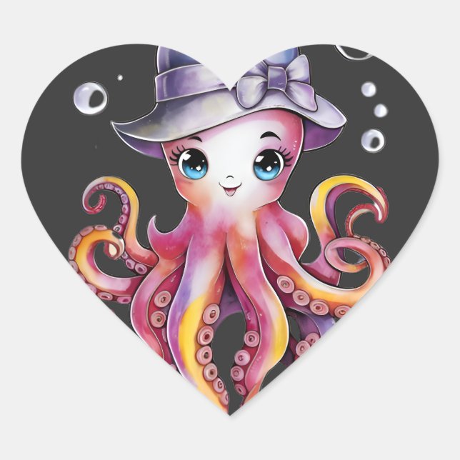 Pegatina En Forma De Corazón Whimsical Octo-Charm (Anverso)