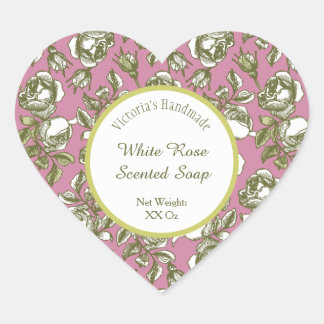 Pegatina En Forma De Corazón White and Faux Gold Rose on Pink Editable Soap