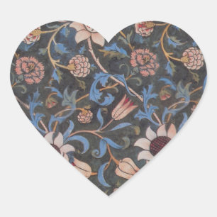 Pegatina En Forma De Corazón William Morris Evenlode Arte Textil Floral
