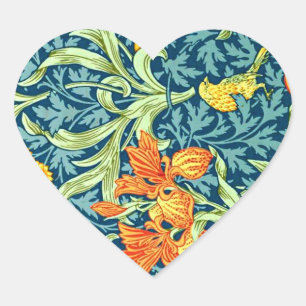 Pegatina En Forma De Corazón William Morris - Iris, patrón floral vintage