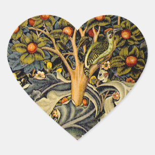 Pegatina En Forma De Corazón William Morris Woodpecker Tapestry Arts & Crafts