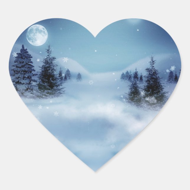 Pegatina En Forma De Corazón Winter Wonderland de noche (Anverso)