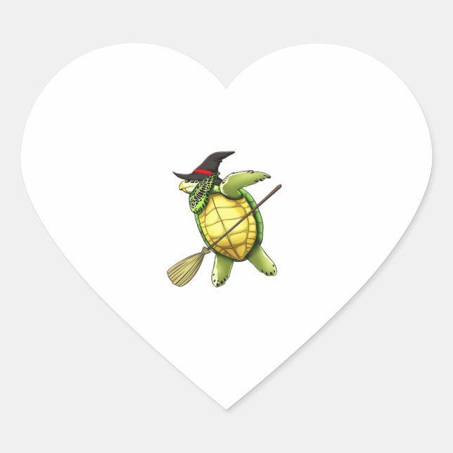 Pegatina En Forma De Corazón Witch Sea Turtle Dab Funny Halloween Horror Scary  (Anverso)