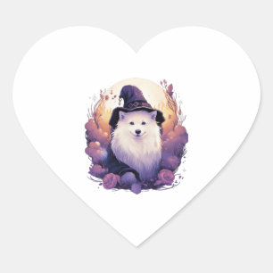 Pegatina En Forma De Corazón Witchy Samoyed Halloween encantado perro magia Des