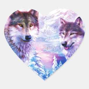 Pegatina En Forma De Corazón Wolf Family