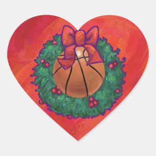 Pegatina En Forma De Corazón Wreath sobre el baloncesto dentro de los Navidades