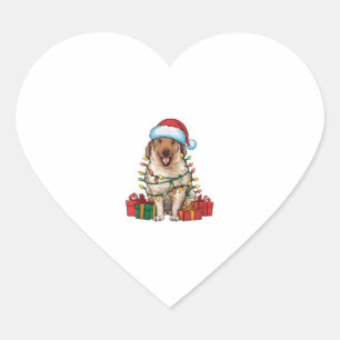 Pegatina En Forma De Corazón Xmas Iluminación Santa Hat Anatolian Pastor Chr