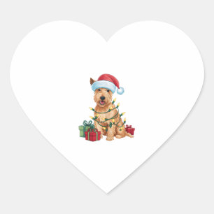 Pegatina En Forma De Corazón Xmas Iluminación Santa Hat Wheaten Terrier Dog Chr