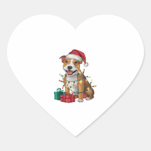 Pegatina En Forma De Corazón Xmas Iluminación Santa Staffordshire Bull Terrier 