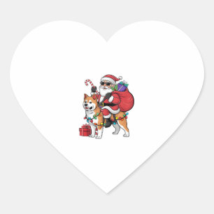 Pegatina En Forma De Corazón Xmas iluminando a Santa Riding Shiba Inu Navidades