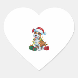 Pegatina En Forma De Corazón Xmas Iluminando Santa Hat Cardigan Corgi Dog C