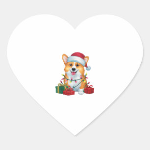 Pegatina En Forma De Corazón Xmas Iluminando Santa Hat Corgi Navidades de perro