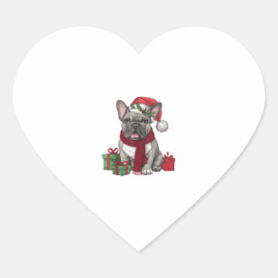 Pegatina En Forma De Corazón Xmas Iluminando Santa Hat Navidades de Bulldog en 