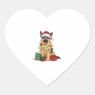 Pegatina En Forma De Corazón Xmas Iluminando Santa Hat Pastor Alemán Pastor Cri