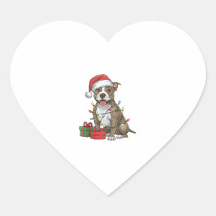 Pegatina En Forma De Corazón Xmas Iluminando Santa Hat Pitbull Terrier Perro Cr